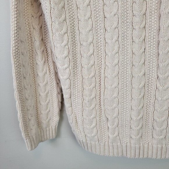 Beige Chunky Cable Knit Sweater Oversized Collar L - Picture 5 of 10